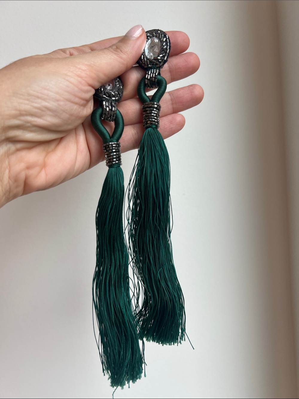 Emerald Green Tassel Statement Earrings
